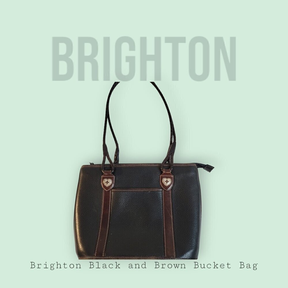 Brighton Leather Two Tone Bucket Shoulder Bag with Braided Straps